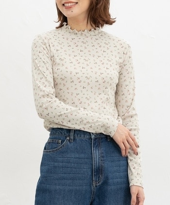 【Honeys公式 / ハニーズ】総柄ハイネックＴ レディース Ｍ ベージュ花柄 プチプラ