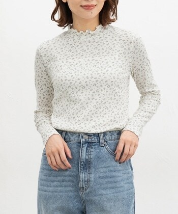 【Honeys公式 / ハニーズ】総柄ハイネックT レディース L オフ×グレー プチプラ 【Honeys公式 / ハニーズ】総柄ハイネックT レディース L オフ×グレー プチプラ