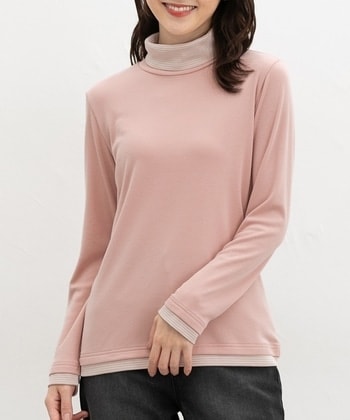 【Honeys公式 / ハニーズ】配色タートルネック レディース LL ピンク プチプラ 【Honeys公式 / ハニーズ】配色タートルネック レディース LL ピンク プチプラ