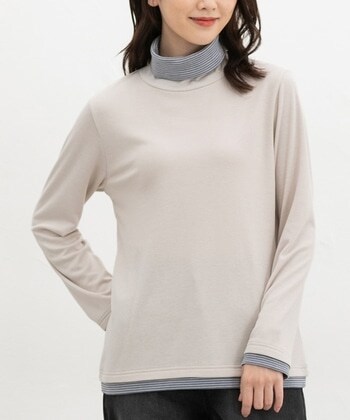 【Honeys公式 / ハニーズ】配色タートルネック レディース Ｍ ライトベージュ プチプラ