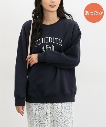 【Honeys公式 / ハニーズ】裏起毛ゆるカレッジ刺繍 レディース ＬＬ ネイビー プチプラ