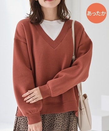 【Honeys公式 / ハニーズ】裏起毛ゆるレイヤード風 レディース S ダークオレンジ プチプラ 【Honeys公式 / ハニーズ】裏起毛ゆるレイヤード風 レディース S ダークオレンジ プチプラ