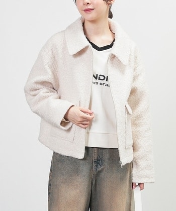 【Honeys公式 / ハニーズ】衿付ブルゾン レディース L アイボリー プチプラ 【Honeys公式 / ハニーズ】衿付ブルゾン レディース L アイボリー プチプラ