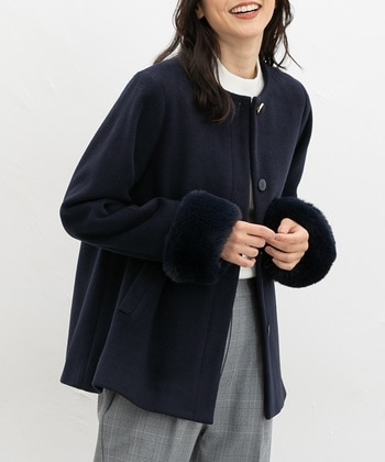 【Honeys公式 / ハニーズ】ファー付ノーカラーコート レディース L ネイビー プチプラ 【Honeys公式 / ハニーズ】ファー付ノーカラーコート レディース L ネイビー プチプラ