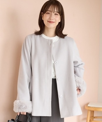 【Honeys公式 / ハニーズ】ファー付ノーカラーコート レディース M ライトグレー プチプラ 【Honeys公式 / ハニーズ】ファー付ノーカラーコート レディース M ライトグレー プチプラ