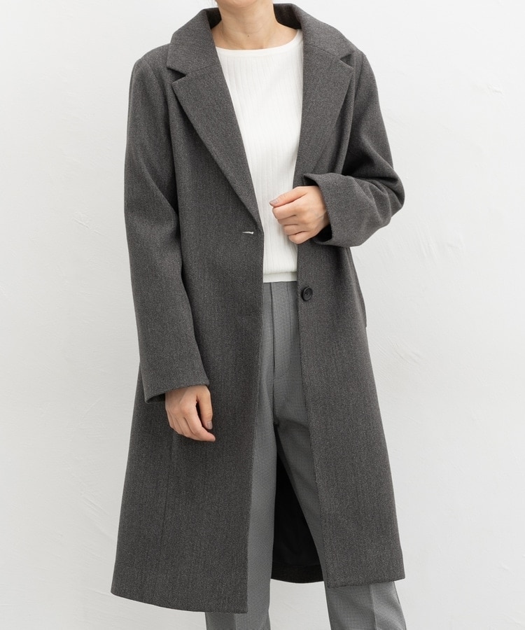 LAKELAND ギャングコート チェスターコート くるみボタン グレー M相当 Lace Ladies コート チェスターコート グレンチェック柄ロング