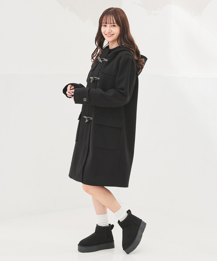 AKANE I　　　ウール　ランダムステッチ　ロング　ダッフルコート　黒 AKANE I ウール ランダムステッチ ロング ダッフルコート 黒