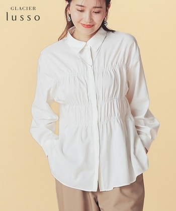 【Honeys公式 / ハニーズ】シャーリングシャツ レディース ＬＬ アイボリー プチプラ