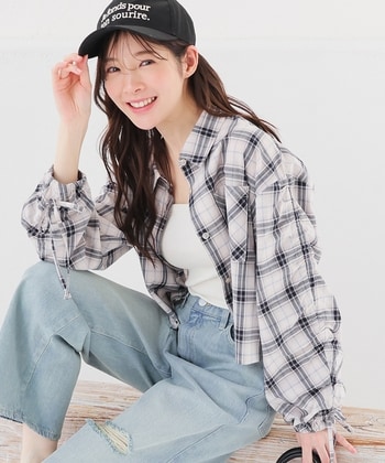 DIESEL長袖チェックシャツ ドロストパンツ オールインワンiozuzoi着用 袖ドロストチェックシャツ: トップス｜ハニーズ公式通販