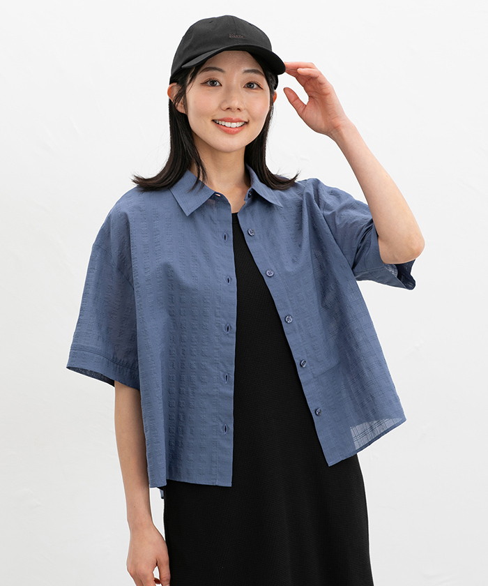 【Honeys公式 / ハニーズ】ショート丈シャツ レディース S ブルー プチプラ 【Honeys公式 / ハニーズ】ショート丈シャツ レディース S ブルー プチプラ