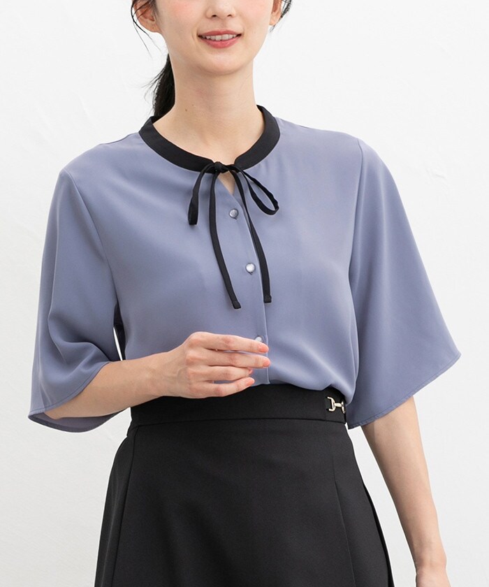 【Honeys公式 / ハニーズ】配色リボンブラウス レディース LL スモーキーブルー プチプラ 【Honeys公式 / ハニーズ】配色リボンブラウス レディース LL スモーキーブルー プチプラ