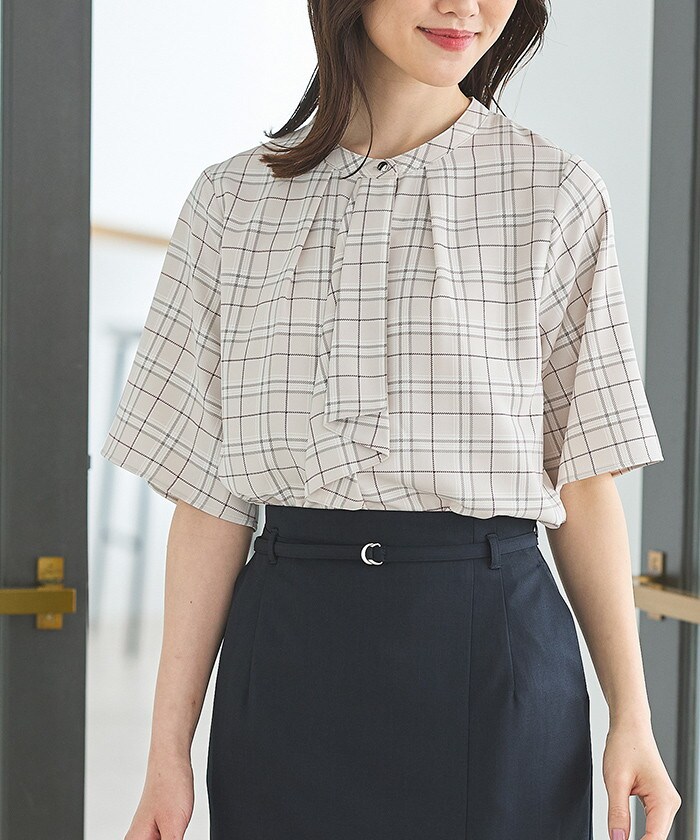 【Honeys公式 / ハニーズ】5分袖ボウタイブラウス レディース L ベージュチェック プチプラ 【Honeys公式 / ハニーズ】5分袖ボウタイブラウス レディース L ベージュチェック プチプラ