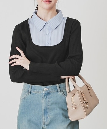 【Honeys公式 / ハニーズ】レイヤード風トップス レディース Ｌ ブラック プチプラ