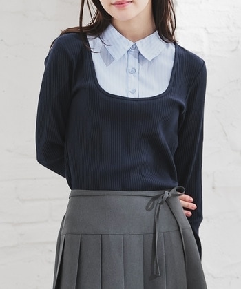 【Honeys公式 / ハニーズ】レイヤード風トップス レディース S ネイビー プチプラ 【Honeys公式 / ハニーズ】レイヤード風トップス レディース S ネイビー プチプラ