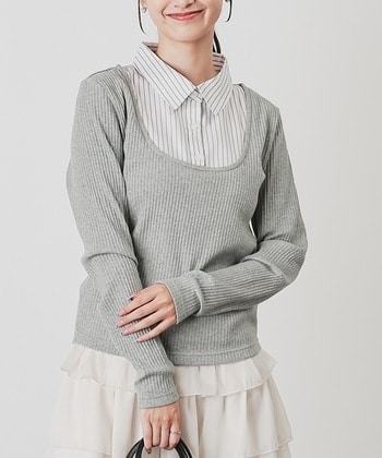 【Honeys公式 / ハニーズ】レイヤード風トップス レディース S 杢グレー プチプラ 【Honeys公式 / ハニーズ】レイヤード風トップス レディース S 杢グレー プチプラ