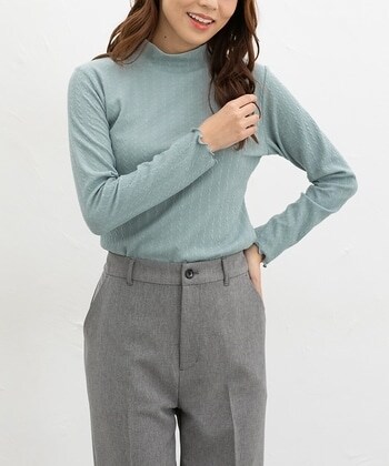 【Honeys公式 / ハニーズ】ジャカード編ハイネック レディース L スモーキーミント プチプラ 【Honeys公式 / ハニーズ】ジャカード編ハイネック レディース L スモーキーミント プチプラ