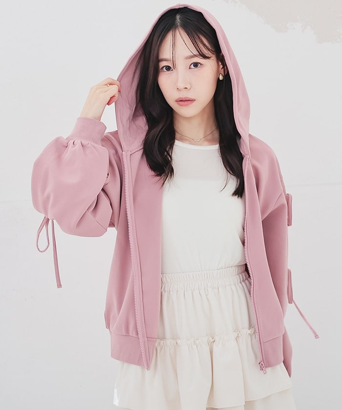 【Honeys公式 / ハニーズ】袖リボンパーカー レディース S ピンク プチプラ 【Honeys公式 / ハニーズ】袖リボンパーカー レディース S ピンク プチプラ