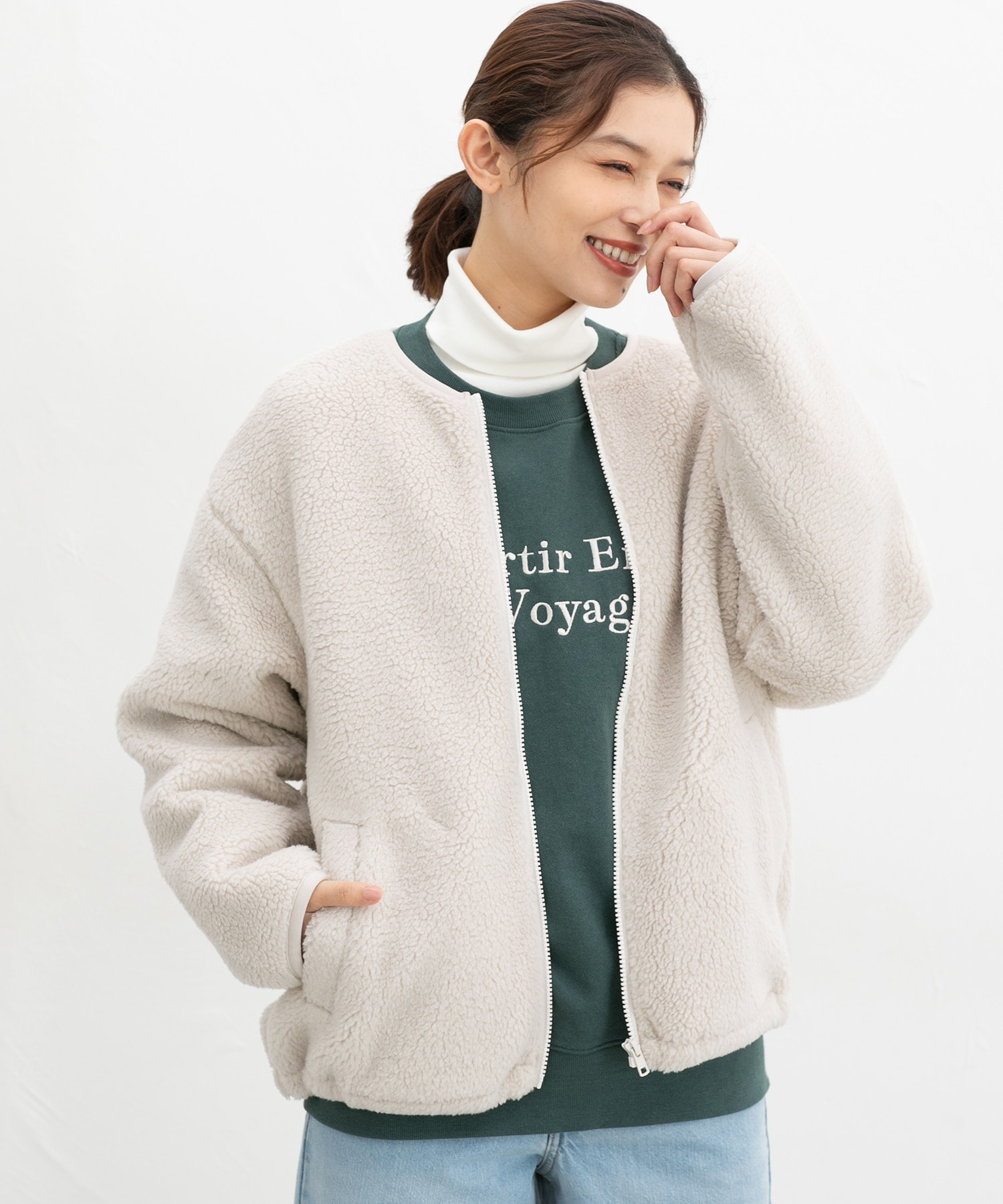 ラベルエチュード レザーベルトボリュームボアBIGジャケット アウター