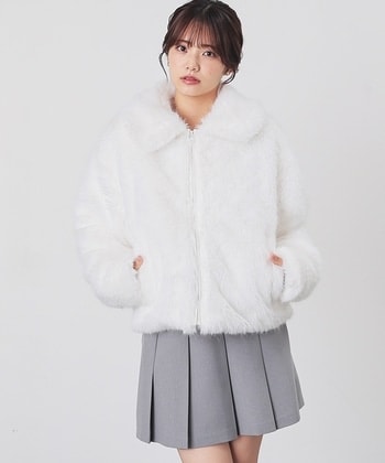 【Honeys公式 / ハニーズ】衿付ファーブルゾン レディース S アイボリー プチプラ 【Honeys公式 / ハニーズ】衿付ファーブルゾン レディース S アイボリー プチプラ