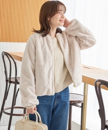 【Honeys公式 / ハニーズ】ノーカラーファーブルゾン レディース LL アイボリー プチプラ 【Honeys公式 / ハニーズ】ノーカラーファーブルゾン レディース LL アイボリー プチプラ