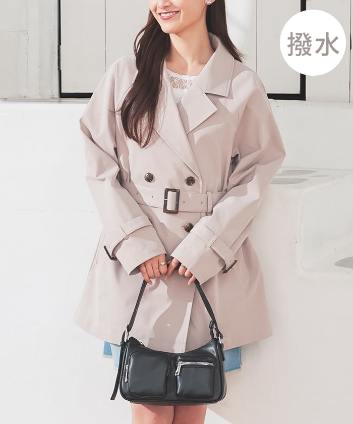 【Honeys公式 / ハニーズ】撥水加工ハーフ丈トレンチコート レディース S ピンク プチプラ